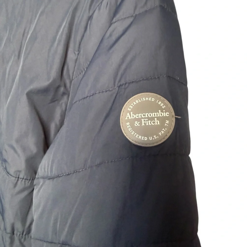 Abercrombie Kids Fleece Lined Puffer Coat Jacket Boys 15/16 Navy Water Resistant